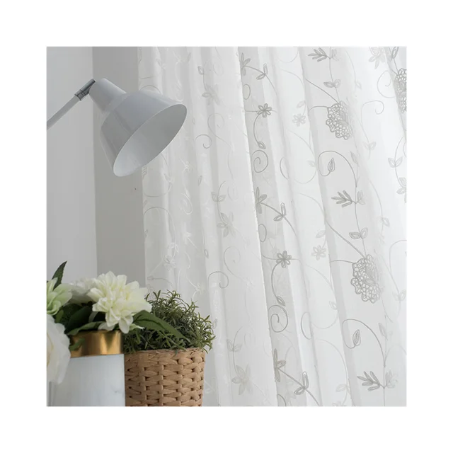 Natural Embroidered Sheer Curtains for Living Room Bedroom Elegant Yarn Curtains Embroidery White Voile Curtains Panel