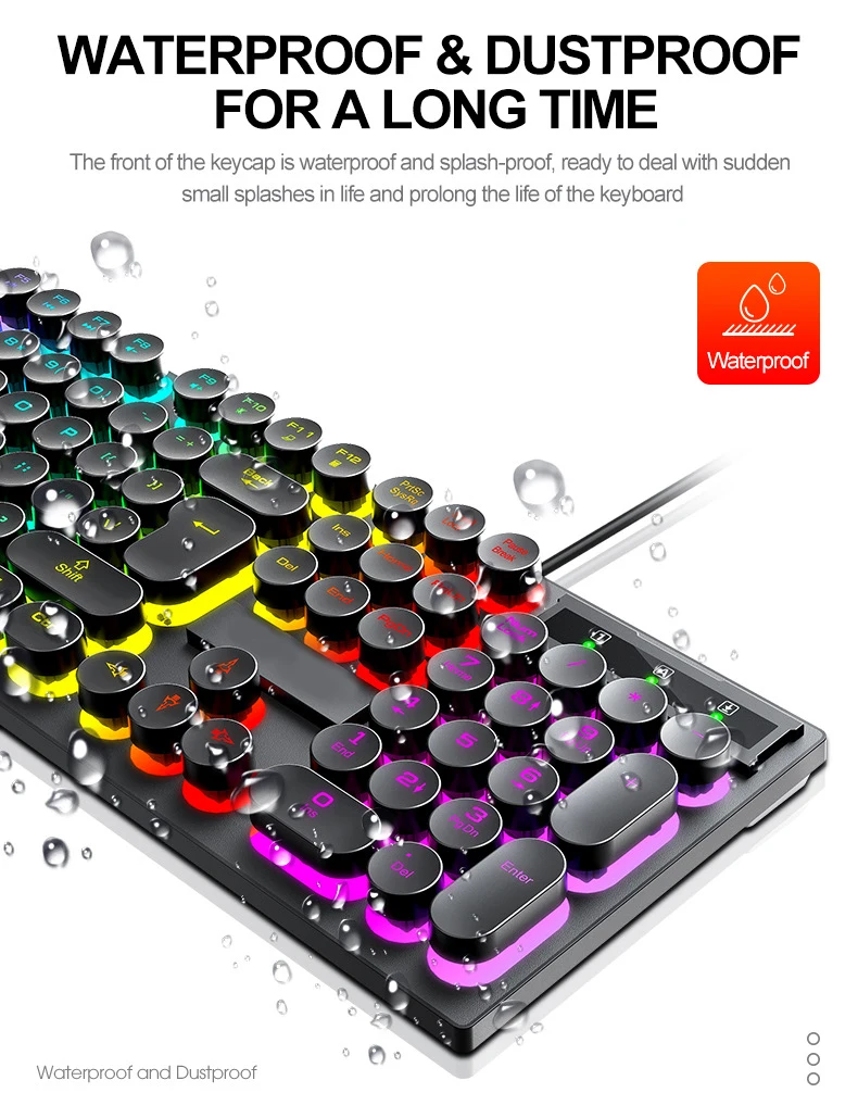 104 Keys Round Keycaps Gaming Keyboard Mouse Combo Gamer Keyboard Wired ...