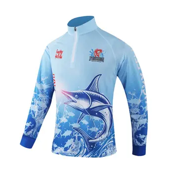 Sunblock cold standing collar long sleeve fishing clothing outdoor fishing clothing printed LOGO half zip ice silk