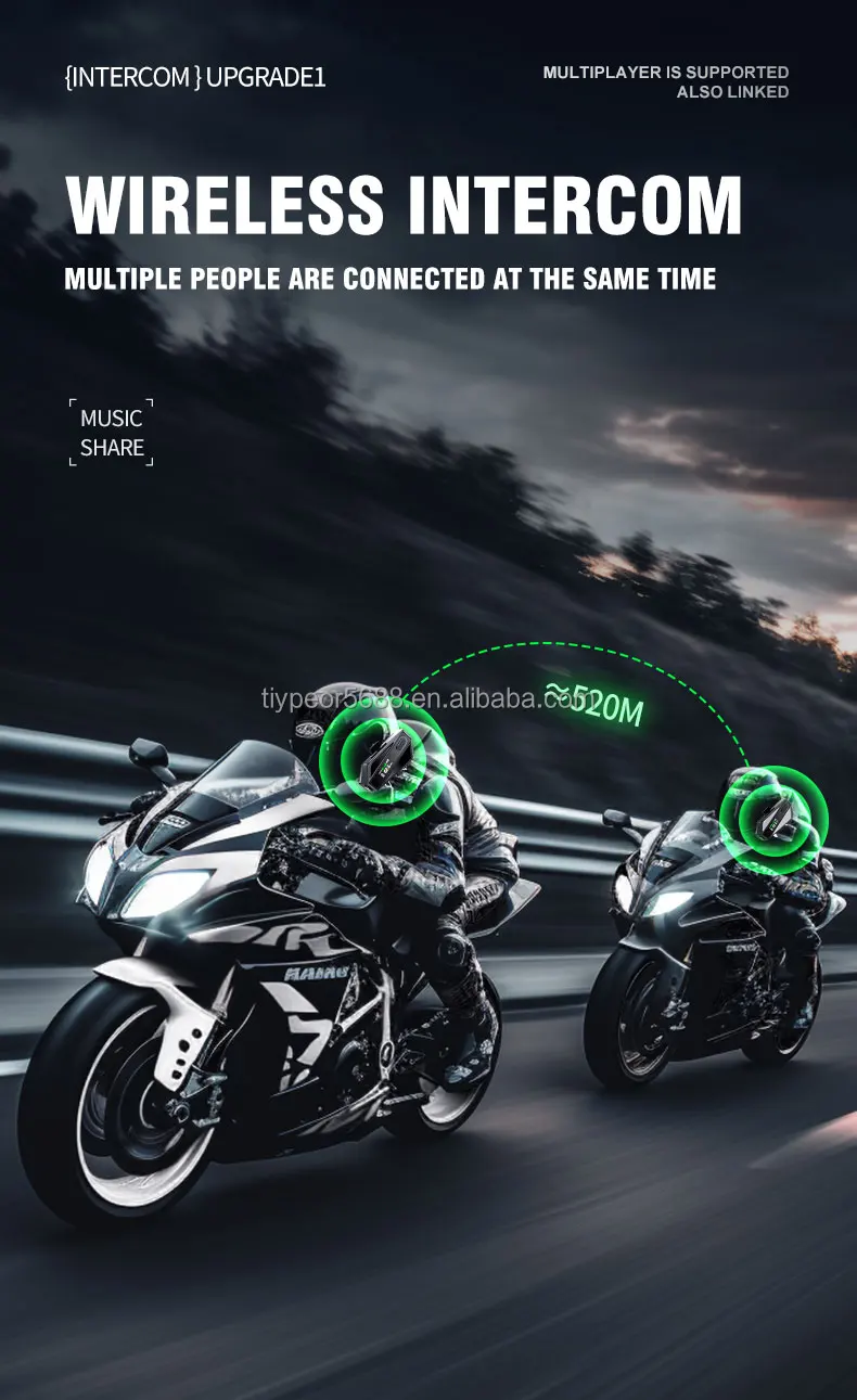 product tiypeor motorcycle helmet bt walkie talkie headset cvc noise reduction oneclick wake up voice assistant led lighting fm function-4