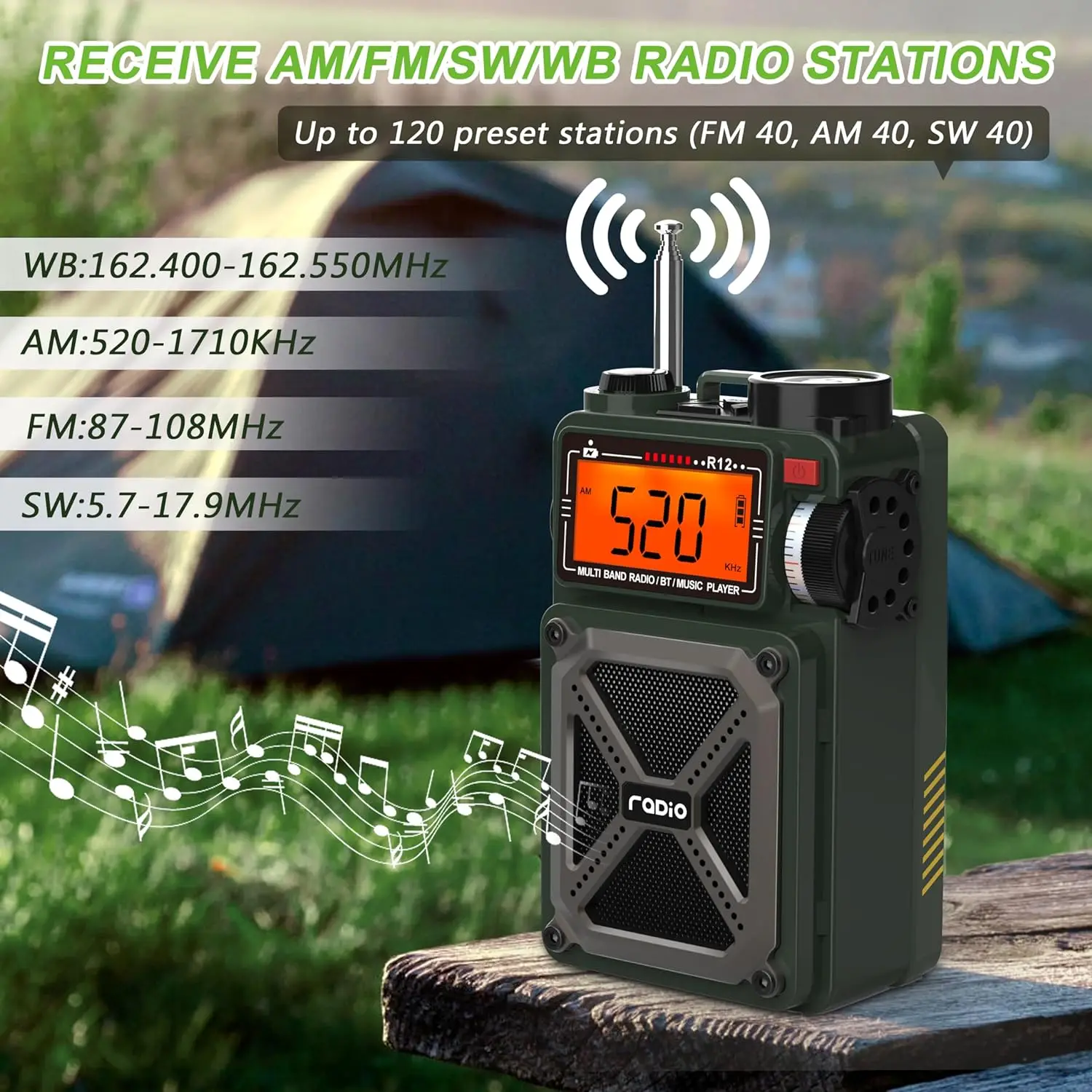 Solar Power for CAMping Earthquake Flashlight Multi-Band Cranking Generator Pocket Radio with Mp3 Speaker