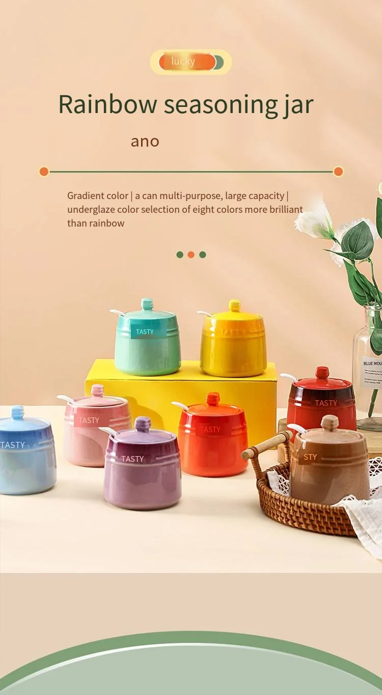 Nordic colorful ceramic seasoning pot creative gradient kitchen household MSG salt seasoning bottle jar seasoning box manufacture