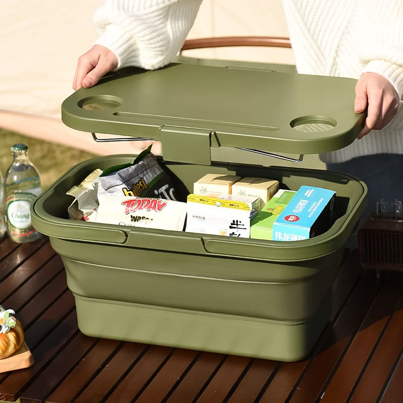 Wannuo Collapsible Outdoor Picnic Basket Spring Camping Storage Box Cream Portable Table Organizer Basket