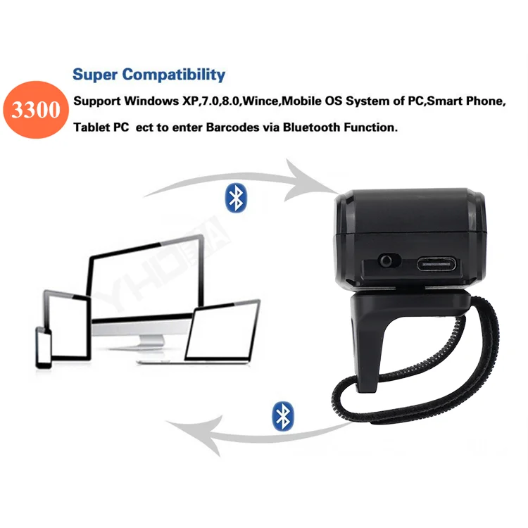 Tera Bluetooth 1D Mini Vinger Barcode Scanner Draadloze Ring Barcode Scanner CCD Draagbare Draagbare Streepjescodelezer Snel Scannen voor Scherm Digitale 1D Barcodes Werk met Windows Mac OS, HW0011