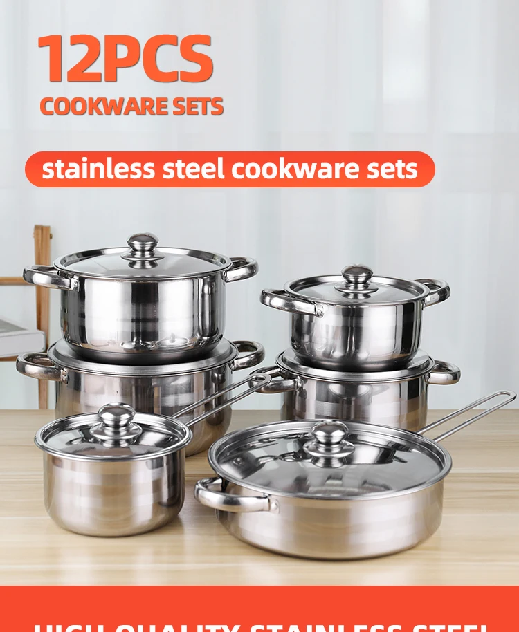 Cheap 12 Pieces Induction Cooker Stainless Steel Saucepan Cookware Soup