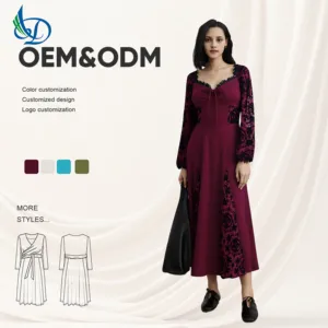 Summer Fashion Custom Ukrainian Embroidery Maxi Red Traditional Style Dress Zipper Factory Hot Selling