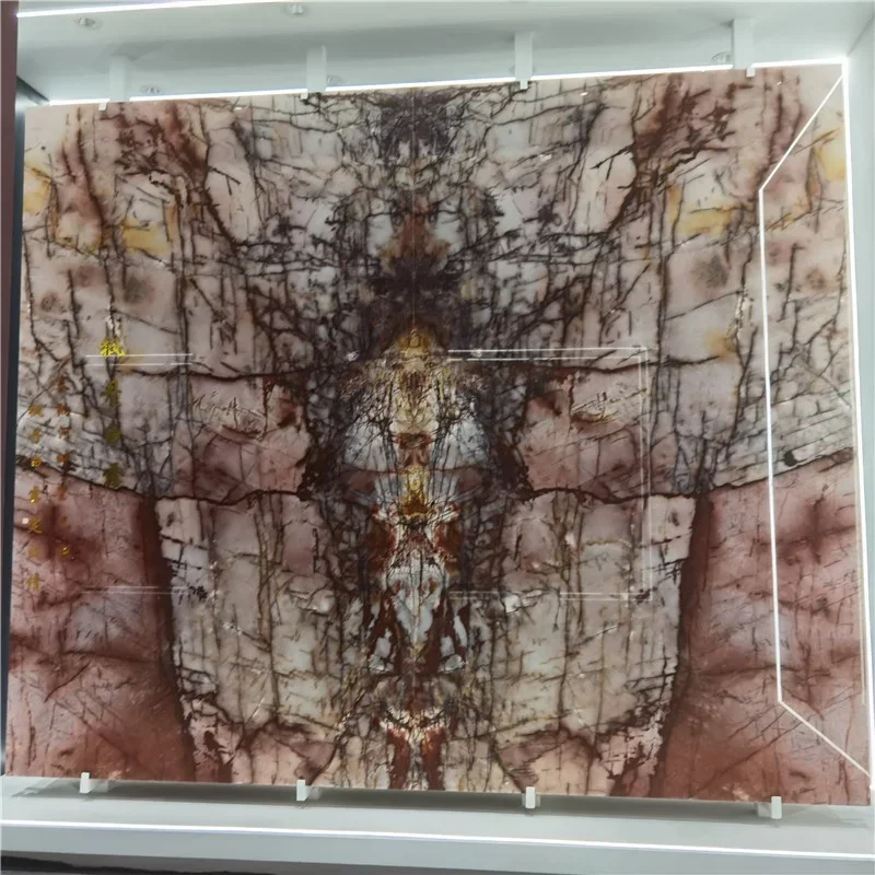 Forever Young Transparent pink quartzite backlight led exotic stone slab for villa tv wall design