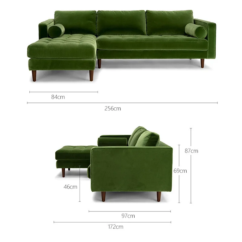 Modern Button Tufted Design 2 Bi-sectional Sofa Mid-century Modern ...