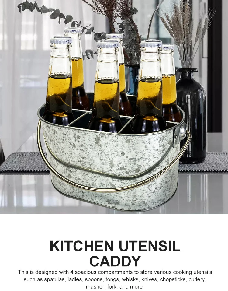 Metal Picnic Farmhouse Utensil Caddy Galvanized Metal Organizer For
