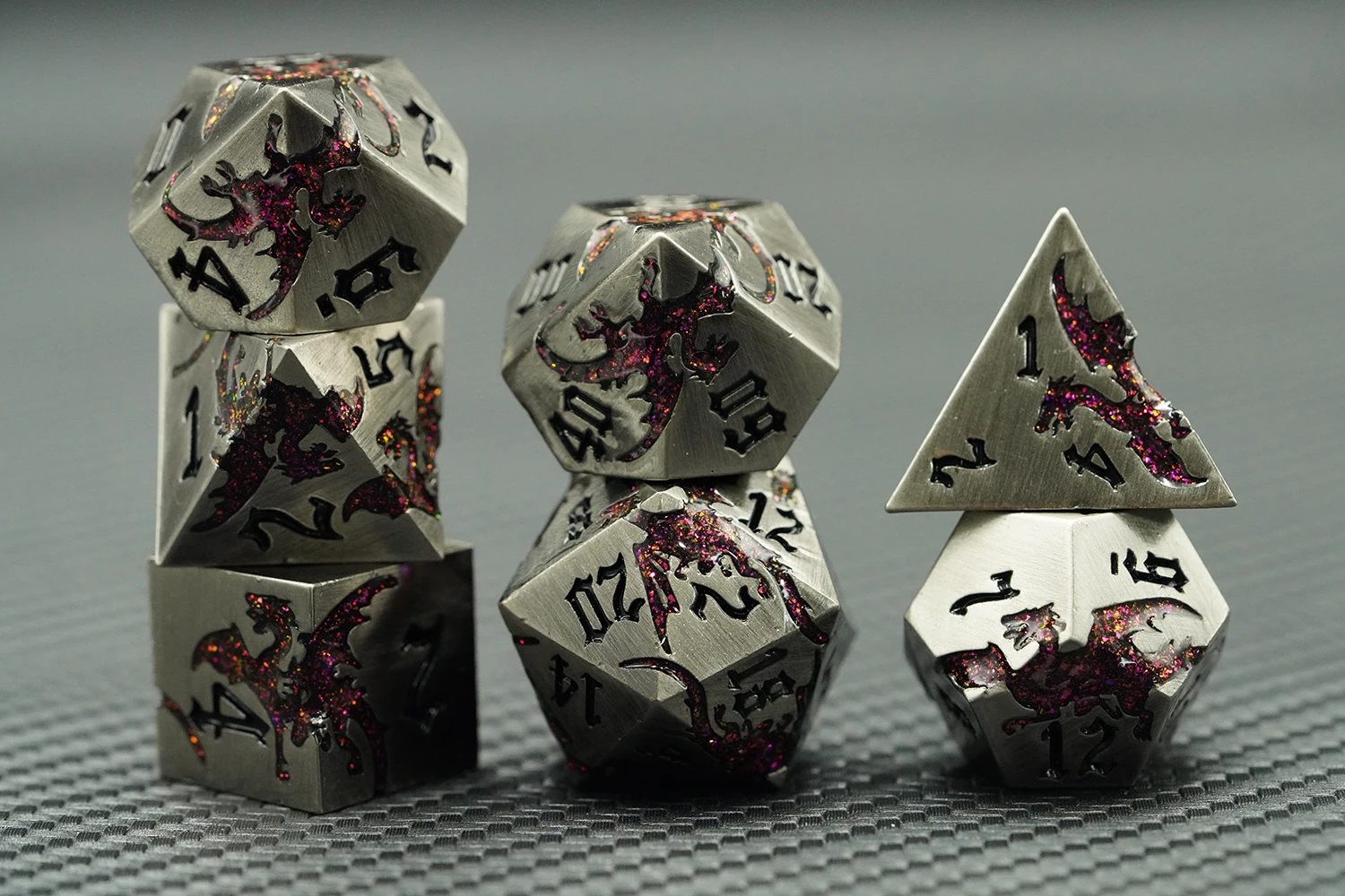 Rpg Metal Dice Polyhedral Dnd Rpg Amethyst Mica Dragon Dice Set Dungeons and Dragons Role Playing Gaming Table Game Dice supplier