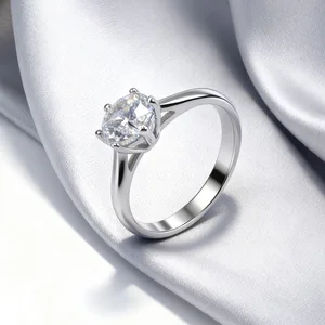 Classic Six Claw 1CT Moissanite Ring Women White Gold  Bridal Wedding Promise Ring Adjustable Fine Jewelry