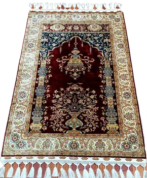 80*120cm red hand knotted miniature persian rugs turkish antique small silk handmade carpets prayers on sale
