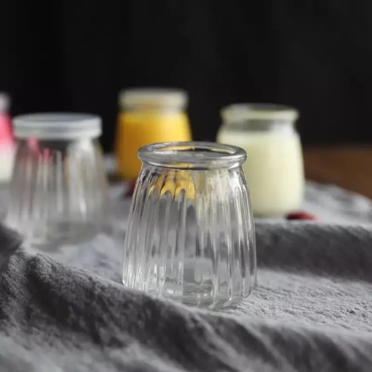 Wholesale Empty Striped Glass Yogurt Jar With Plastic Lid Buy Glass