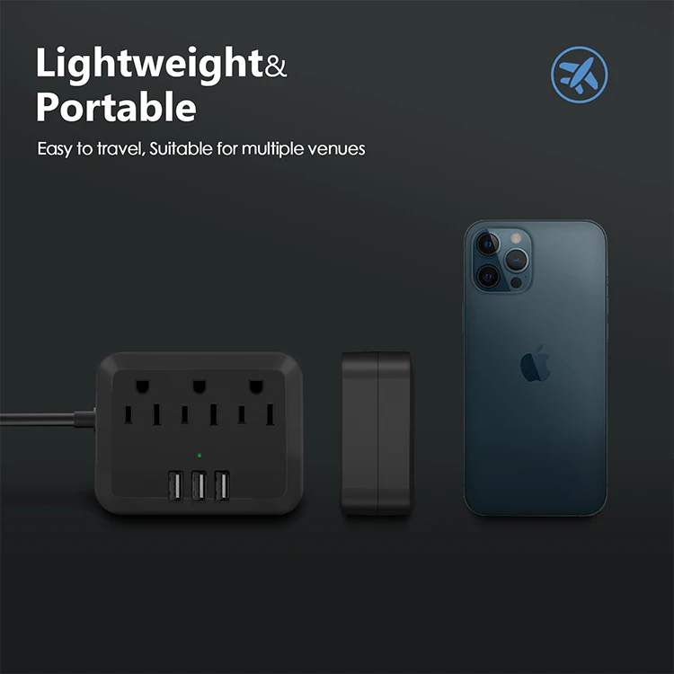 US Standard Golbalmany Power Strip With 3 USB and 3 AC outlet Charging Ports 5 ft Extension Cord power strip with usb