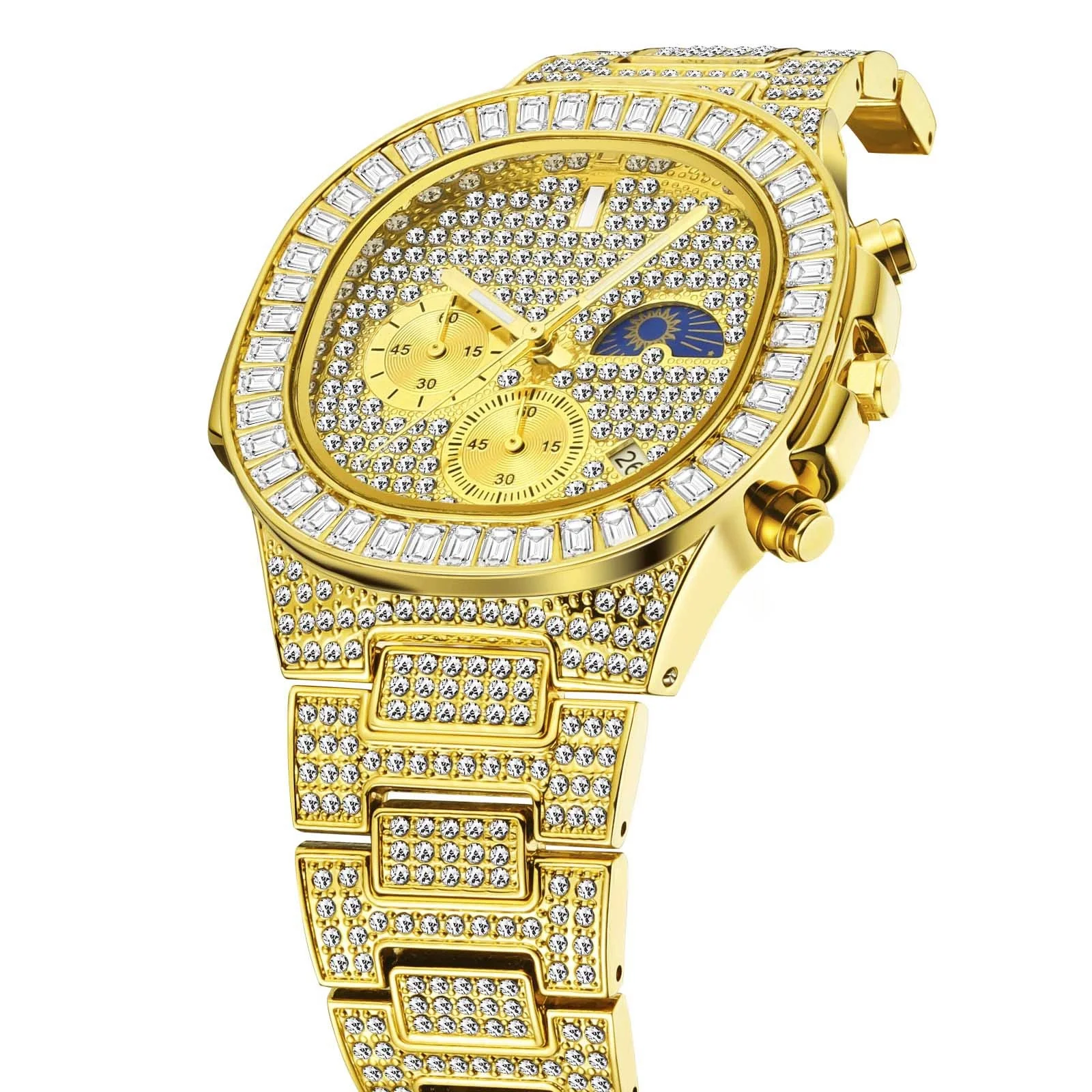 Top Brand Luxury Male Quartz Men Wristwatch Unique Gift for Men Lced Out Gold Diamond Watch