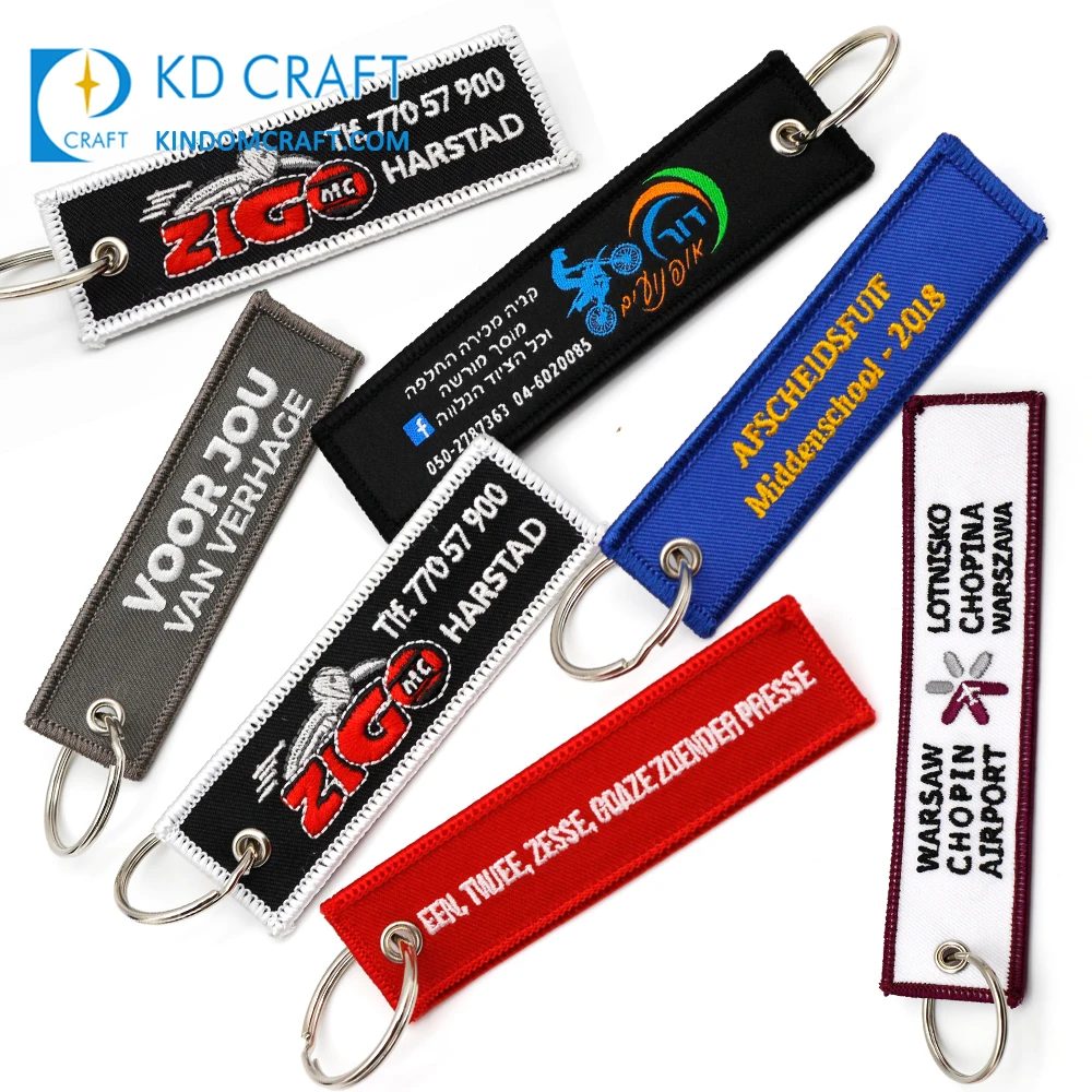 Creative Durable Custom logo Embroidery Key Chain Cheap Fabric Key Ring  Patch Key Tag Blank Embroidered Keychain Custom Shape