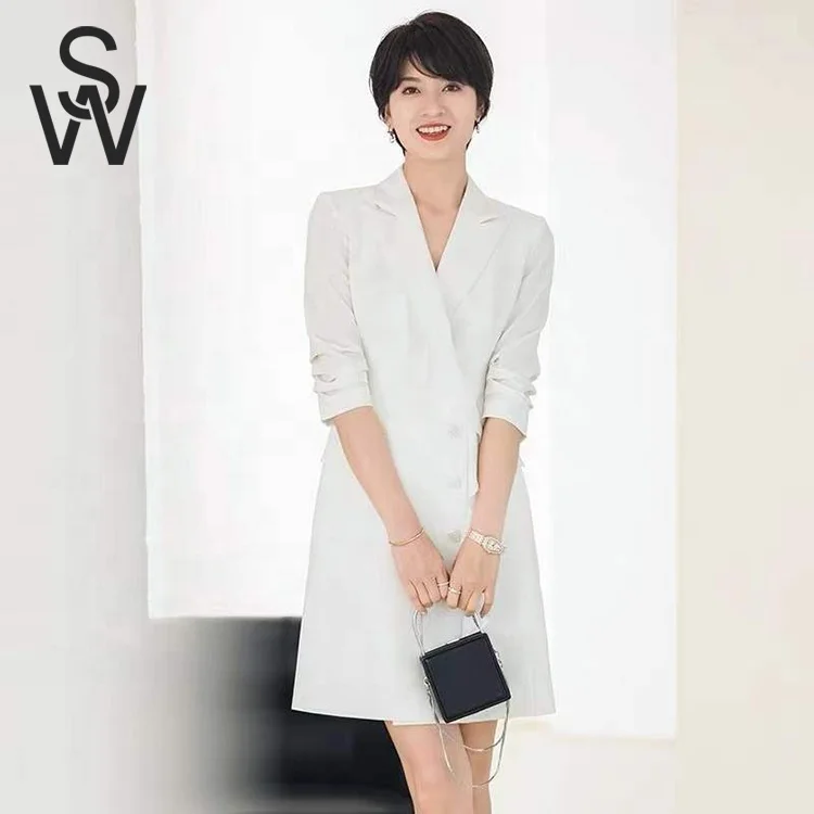 navy blue dress for baby girl Elegant Asymmetrical Blazer Dress with Wide Leg Pants 39516