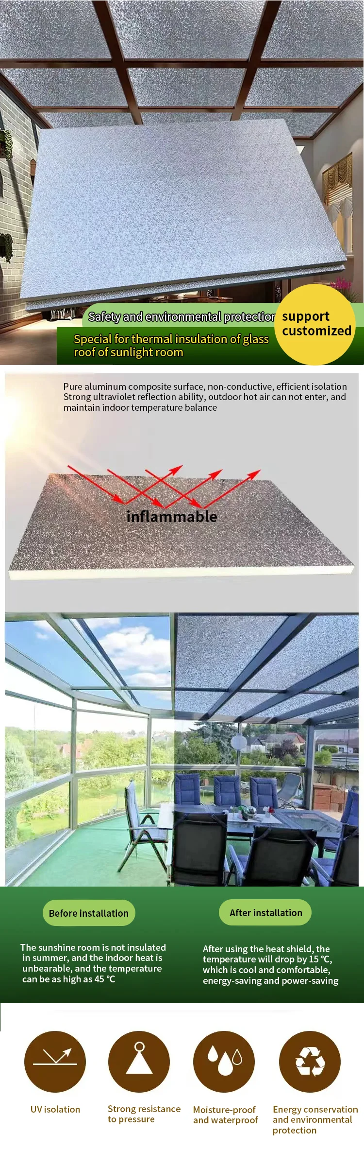 Aluminum Foil Roof Insulation R6 Reflective Radiation Barrier Phenolic