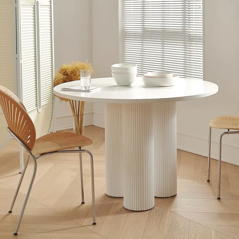 Unique Luxury Round Dining Table Modern Pure White Marble Stone Roman Column Tripod Tables and Chairs Wood