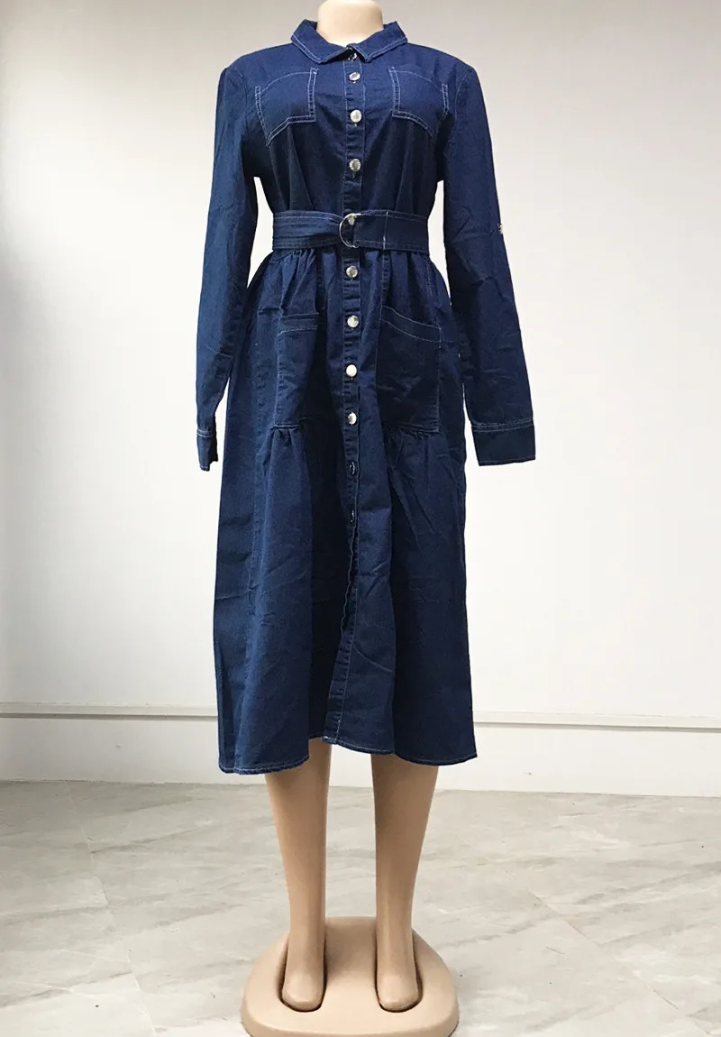 Shop Our Women's Autumn Denim Long Dress with Ripped Blue Jeans Shop Our Women's Autumn Denim Long Dress with Ripped Blue Jeans