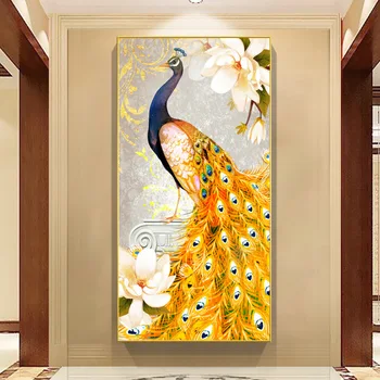 リビングルームの壁画垂直芸術の油絵玄関ホールのポーチ壁 掛け絵画（孔雀の絵） H64f61cc5936c4689ae5938869c587