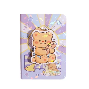 A7 Cute Bear Kawaii Butter Bear Girl Mini Notebook Rotatable Blank Pages for Students Paper Cover