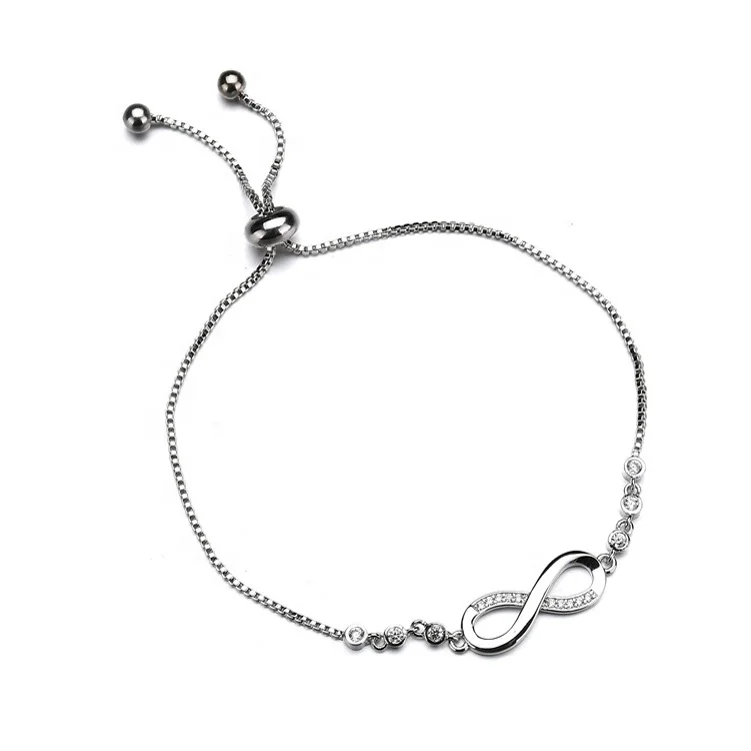 Fashion Clear Crystal Infinity Bracelets Adjustable Length Box Chain Bracelet