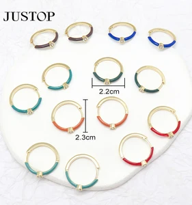 18K Gold Silver Plated New Trendy Design Geometric Enamel Circle Hoop Stud Earrings Zircon Custom Natural Stone Wholesale for