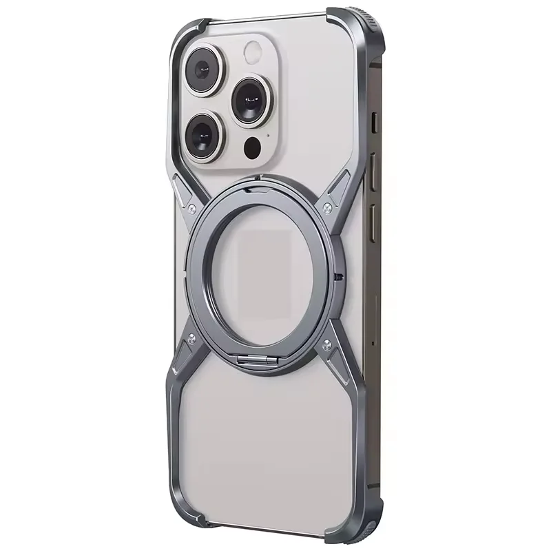 Metal Frame Cell Mobile Phone Case with Magnetic Kickstand Holder For Iphone 16 15 14 13 Pro Max Laudtec