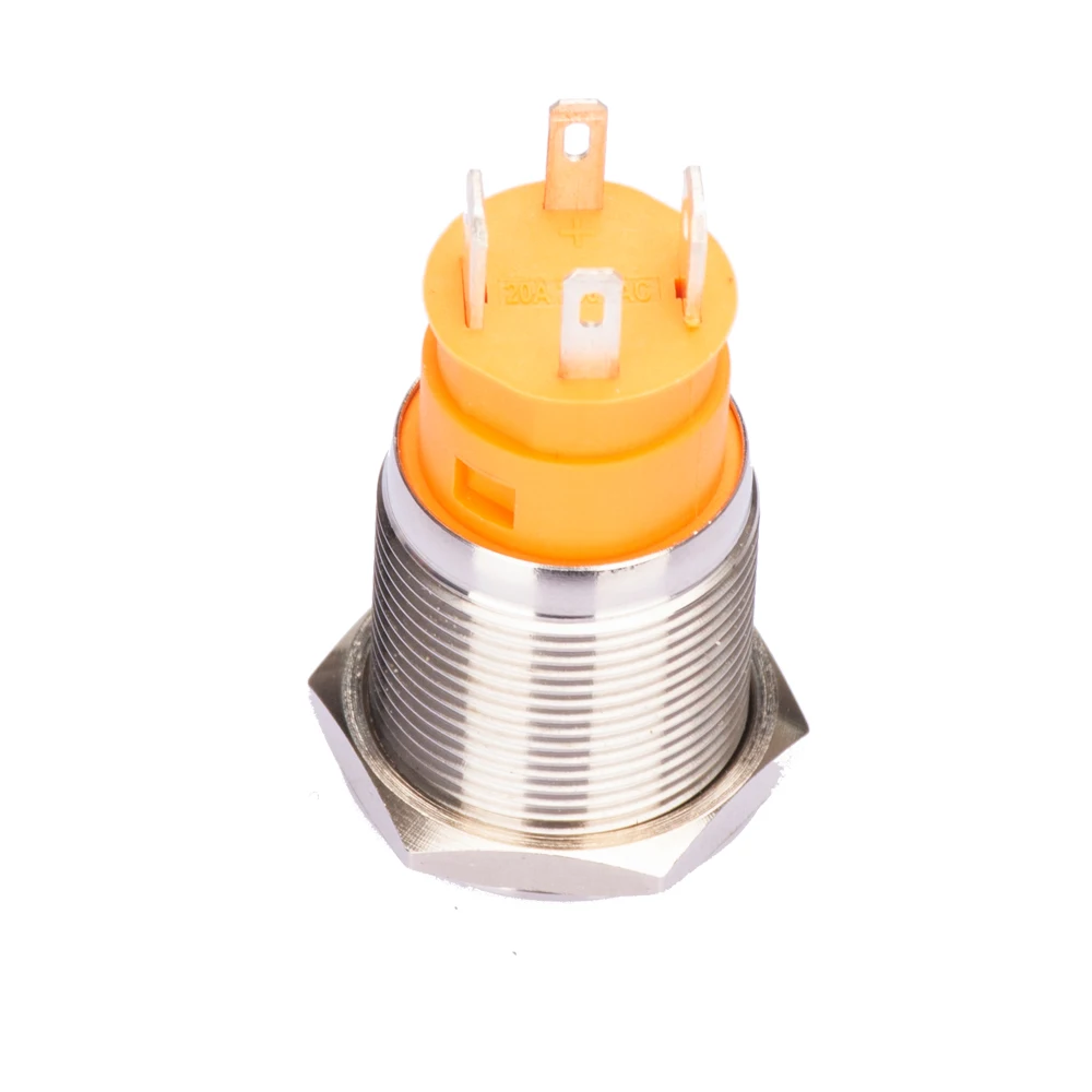 19mm Power Red Led Light Waterproof Reset  High Current Marine Stainless Steel Metal 20A Push Button Switch