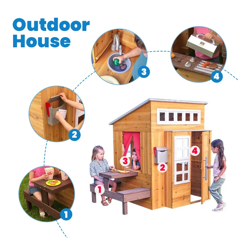 Montessori Outdoor Garden Wooden Kids Role Play Cubby House Preschool Playhouse Play Equipment Daycare Nursery Children Cottage