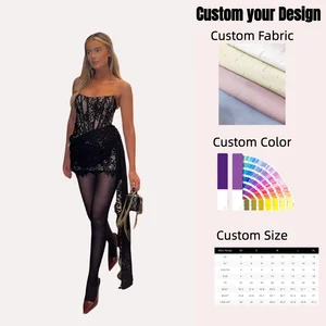 Elegant Evening Gown for Women OEM Wholesale Party Wear Custom Black Strapless Lace Mini Dress Women Outdoor Dress