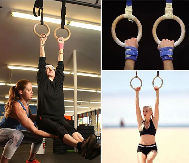 Pull Ups Fitness Wooden Gymnastic Rings Strength Training Double Circle