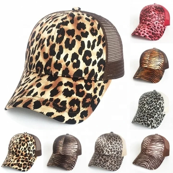 leopard print ponytail hat