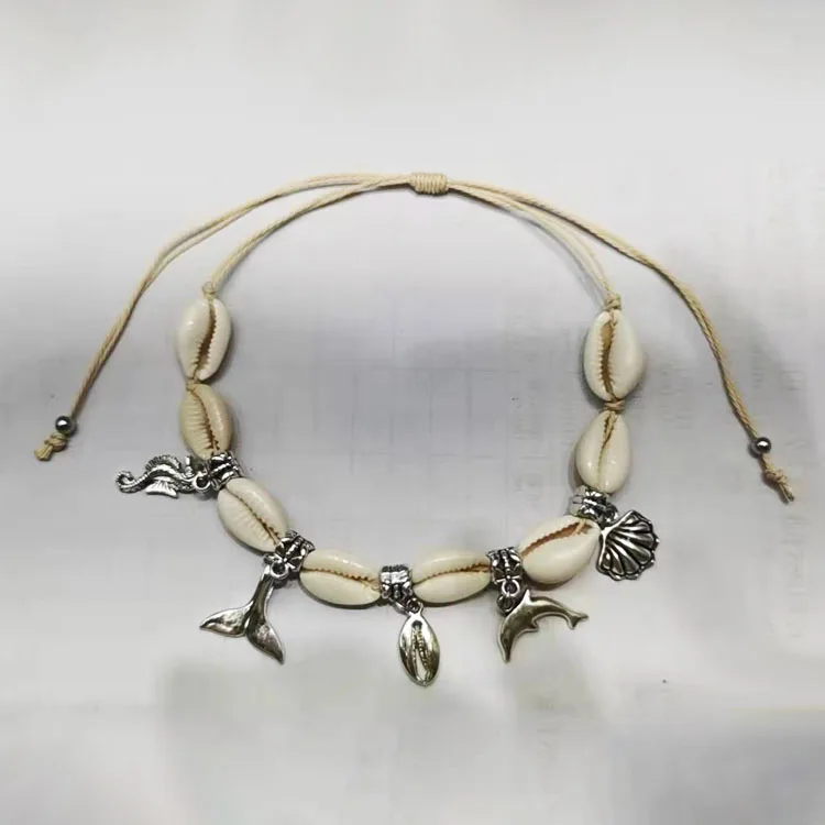 Adjustable Trendy Summer Shell Anklet Sea Shell Dolphin Seahorse Charms Anklet Handmade Boho Hawaiian Beach Anklets for Girls