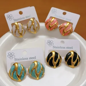 MW Fashionable Irregular 18K Gold Plated Stainless Steel Oval Oil-drop Earrings Colorful Geometric Earrings Jewelry for Women