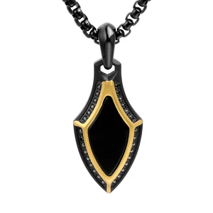 Men's Stainless Steel Gold Black Onyx Inlaid Pendant Classic Style Box Chain Fashion Jewelry Accessories Stones Pendant Necklace