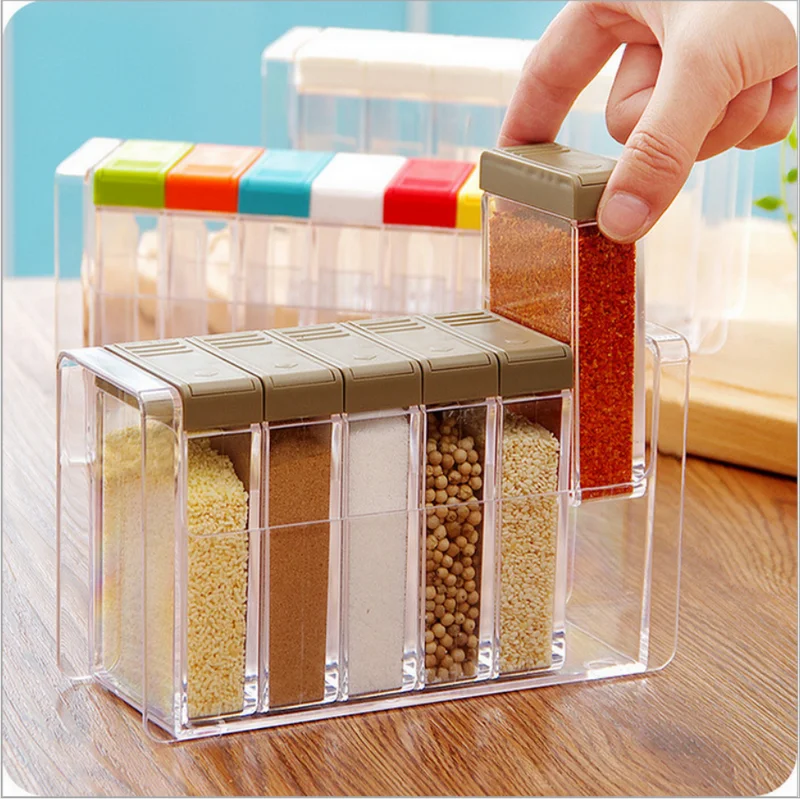 Kitchen Sugar Layers Storage Container Seasoning Box Spice Jar Salt Plastic Lid