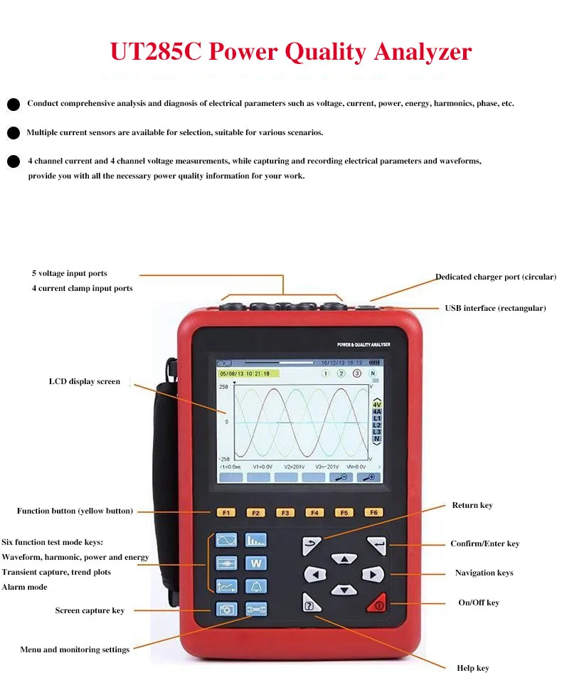 Unit Ut285c Current Voltage Phase Harmonic Energy Meter Tester Three