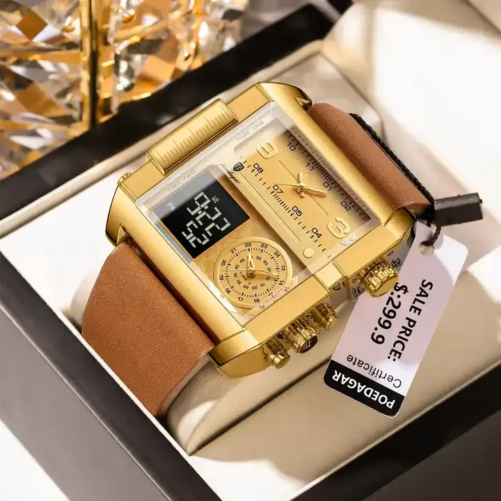 POEDAGAR 997 Men's Watches Time Chronograph Fashion New Rose Gold Wristwatch Leather Waterproof Luminous Quartz Watch