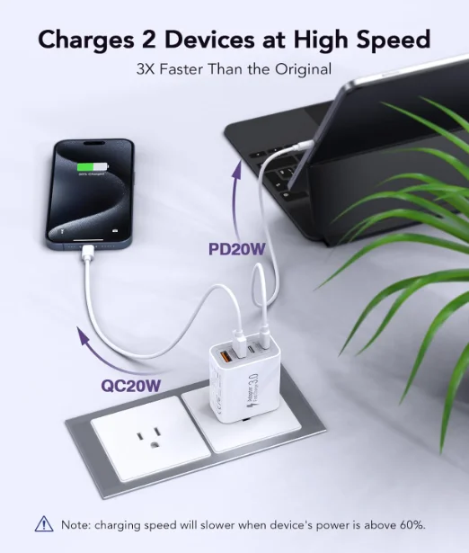 40W USB C Charger Block 2 Pack 4 Port Type C Fast Charging Brick Dual PD QC Wall Plug Adapter Compatible for Phone 11 12 13 14