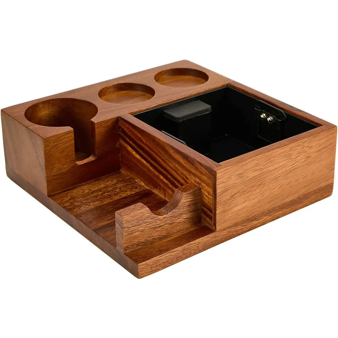 2023 Stainless Steel Wooden Eco-Friendly Stocked Tamper Station for Portafilter Coffee Residual Disposal Multifunctional Holder