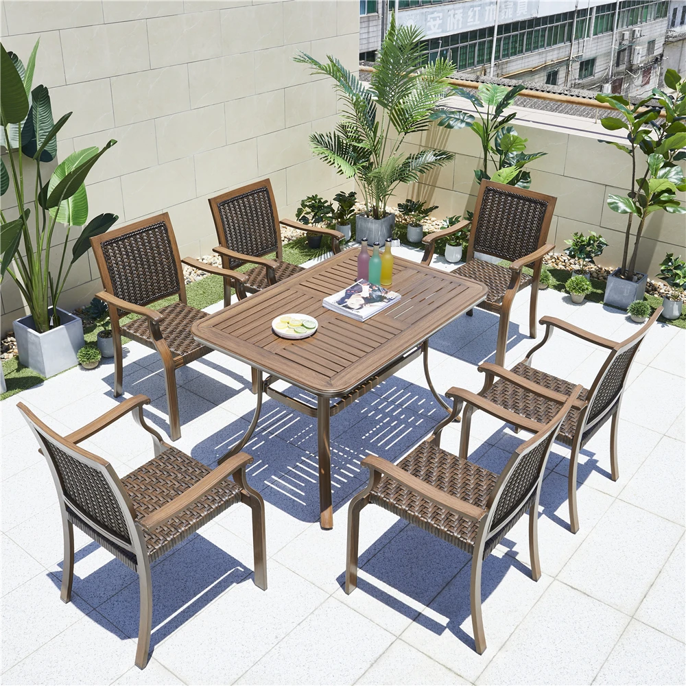 Outdoor rattan dining terrace cafe garden chair  wicker furniture set antique cane rattan chairs wood rattan nordic chairs