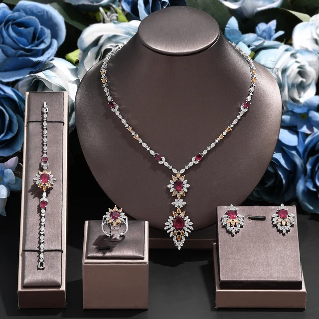 Luxury Dubai Jewelry Sets Cubic Zirconia 4pcs Wedding Jewelry Set Fine Bridal Jewelry Sets for Women Brides Party