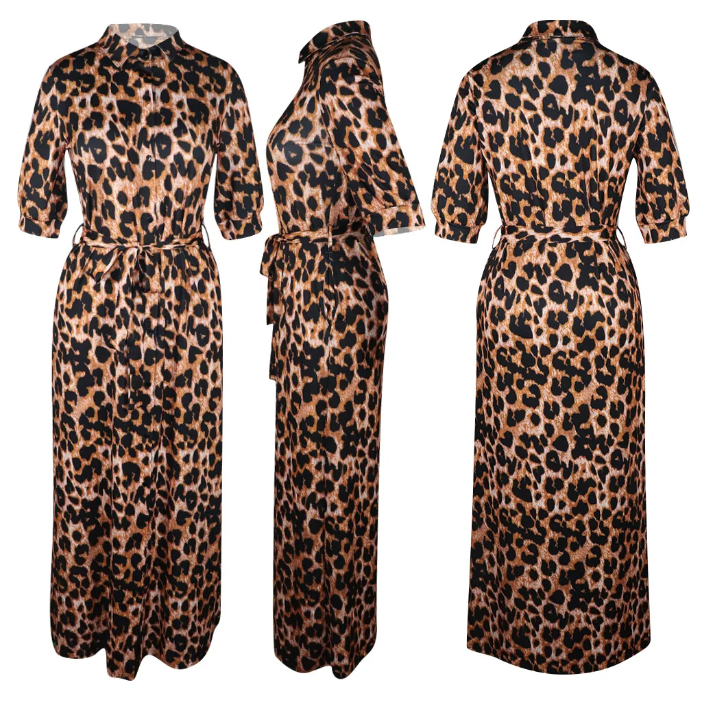 Autumn long skirt leopard print 5-point sleeve dress casual sexy nightclub dress