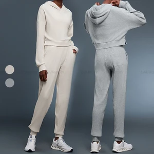 Wholesale Custom OEM Activewear Set Women Outdoor Jogging Sweatpants Long Sleeve Pullover Sweatshirt Print Hoodie Active Wear