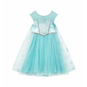 Disney Kids Ice Theme Christmas Princess Dress Light Blue Tulle Fabric Satin Lining for Winter Party