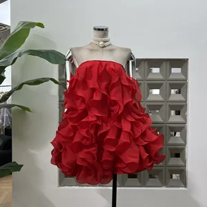 GX2057 Luxury Quality Fashion 2026 Clothing Boutique Sexy Tube Ruffled Mini Dresses Women Elegant Backless Party Dress