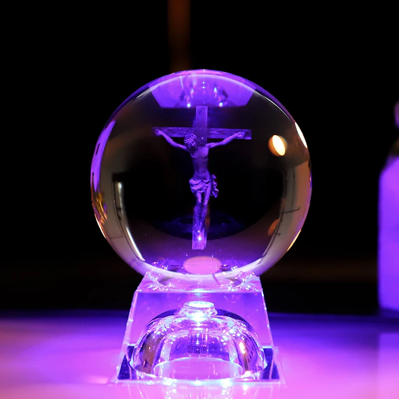 Hot Sale 80mm Baptism 3D Laser Crystal Ball With Led Light Base manufacture