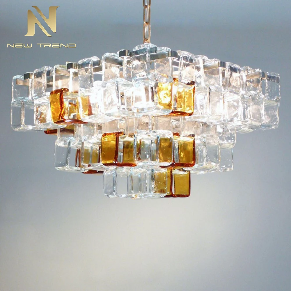 CPL-454 Large Post-Modern Murano Glass Lantern Chandelier – High Ceiling Oval Pendant for Hotel Lobby